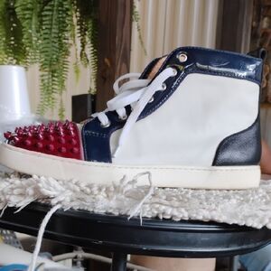 Christian Louboutin Red, White, and Black Spiked Sneakers